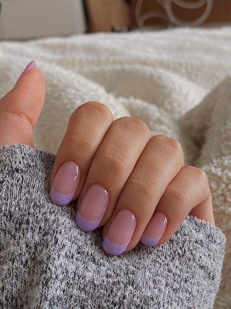 Lilac or Purple French Nail Art Nail Designs Violet Purple, Manicure Purple Lavender, Lilac Tipped Nails, Lavender French Manicure Nails, Pink And Purple Manicure, Simple Purple And White Nails, Purple Tip French Nails, Purple Tip French Manicure, Classic Purple Nails