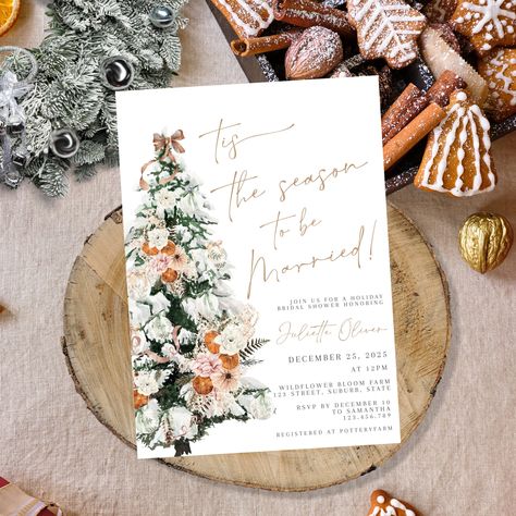 Christmas Bridal Shower Invitation, floral Bridal Shower Invitation, Tis the Season to Be Married Invitation, Boho Christmas bridal shower Christmas Wedding Shower Invitations, Christmas Bridal Shower Ideas, Couples Shower Themes, Christmas Bridal Shower Invitations, Christmas Restaurant, Self Template, Bridal Shower Christmas, Christmas Bridal Shower, Christmas Bridal Showers