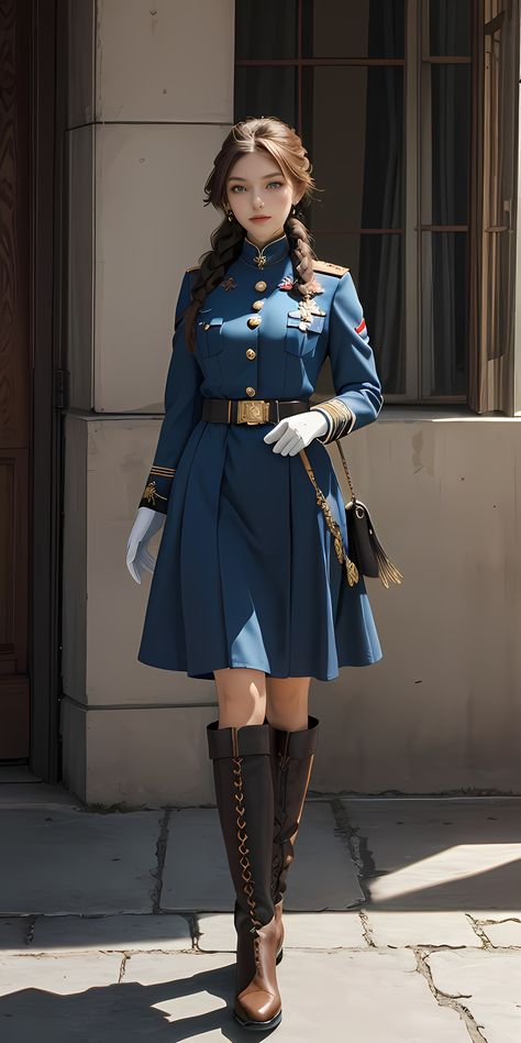 Military Girl Aesthetic Outfit, Military Uniform Female, Kebaya Modern Dress, Military Dress Uniform, Chinese Fancy Dress, Girly Swag, Anime Military Female, Army Women, Asia Girl