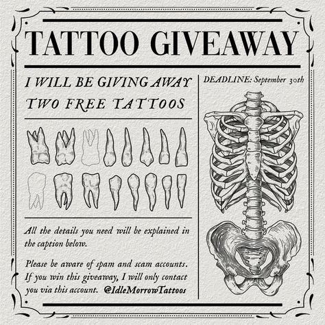 As a big thank you to all of my supportive followers, I will be giving away two Tattoo Vouchers, each worth £100, to go towards your next tattoo!! WHEN ENTERING THIS GIVEAWAY, IT IS IMPORTANT TO BE AWARE OF FAKE ACCOUNTS THAT MAY TRY TO CONTACT YOU THROUGHOUT THE DURATION OF THIS EVENT, CLAIMING TO BE ME. THIS IS MY ONLY ACCOUNT AND I WILL ONLY CONTACT YOU THROUGH @IdleMorrowTattoos ! The first voucher will be chosen at random. To be eligible for this voucher you must: • follow me • comment... Tattoo Voucher, Two Tattoo, Next Tattoo, Free Tattoo, Tattoo Artist, Tattoo Artists, You Must, Accounting, Follow Me