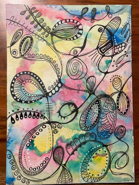 Neurogenic Art, Neurology Art, Monoprint Art, Mandala Art Therapy, Watercolor Art Journal, Therapeutic Art, Contemporary Watercolor, Zentangle Artwork, Zen Doodle Art