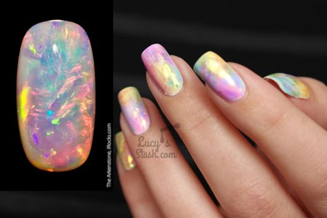 Shattered Glass Nails, Opal Nails, Nails Tutorial, Rainbow Opal, Glass Nails, Metallic Nails, Shattered Glass, Holographic Nails, Nail It