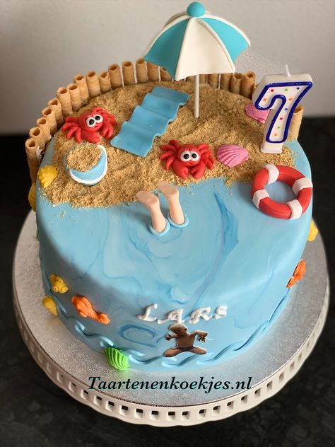 Summer Holiday Cake, Crab Birthday Cakes, Pool Birthday Cakes, Swimming Cake, Beach Birthday Cake, Toddler Birthday Cakes, Pool Cake, Beach Themed Cakes, Birthday Cake Decorating Ideas