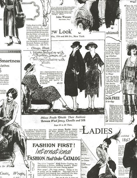 Vintage-Retro-Fashion-Newspaper-Wallpaper-Black-White-Salon-Ladies-Brown-Hats Black White Vintage, Vintage Winter, Newspaper, White Vintage, Black White, Black And White, White, Black