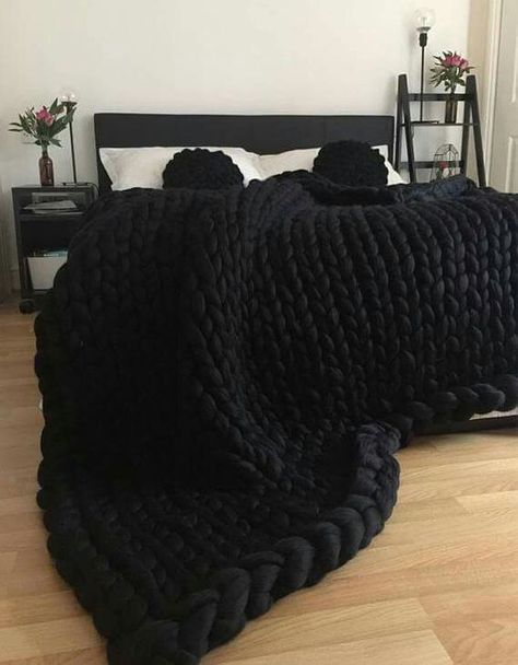 #follow #house #homedecorideas #lifestyle #home #homedecor #bedroomdecor #bedroom #blogging #blogger #blog Diy Knit Blanket, Black Blanket, Blanket Diy, Chunky Blanket, Chunky Knit Blanket, Knit Blanket, Wool Throw, Room Inspiration Bedroom, Room Ideas Bedroom