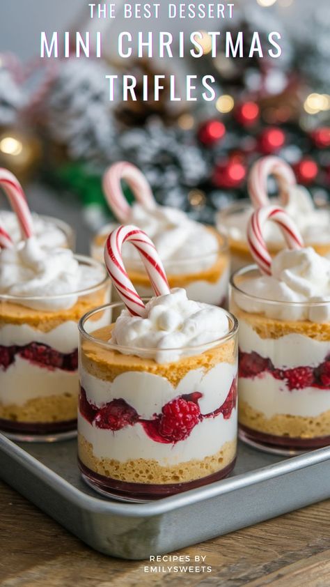 Create the perfect holiday dessert in minutes with these quick mini Christmas trifles! They’re fun to assemble and bursting with holiday flavors. A great make-ahead treat for Christmas gatherings! 🎅🍰 #QuickDesserts #ChristmasTrifles #FestiveBaking #HolidayDesserts #EasyHolidayTreats Holiday Trifle Desserts, Triffle Recipe, Christmas Trifles, Mini Trifle Desserts, Christmas Trifle Recipes, Fruit And Cream, Trifle Bowl Recipes, Mini Trifle, Christmas Trifle