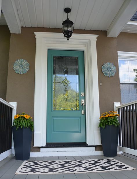 Aqua Front Doors, Entryway Colors, Teal Front Doors, Teal Door, Wainscoting Styles, Fiberglass Exterior Doors, Blue Front Door, Turquoise Front Door, Front Door Entryway