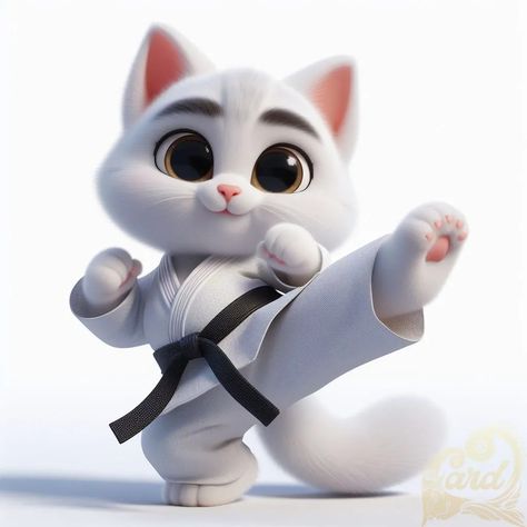 https://card9.com/ai/cute-cat-karate Karate Profile, Karate Cat, Cardio Kickboxing, Art Base, Pretty Cards, Cute Creatures, Taekwondo, Kickboxing, Kung Fu