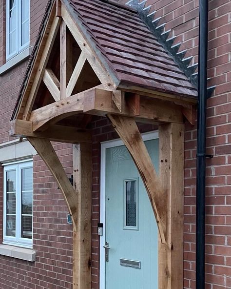 Bespoke porch canopy in solid oak. Fancy one yourself? We can provide it in kit form for you to fit or we can supply AND fit. Simply drop us a message. ☺️ Oak Canopy Porch, Over Door Canopy, Canopy Porch, Oak Porch, Front Door Canopy, Porch Canopy, House Awnings, Front Porch Design, Door Canopy