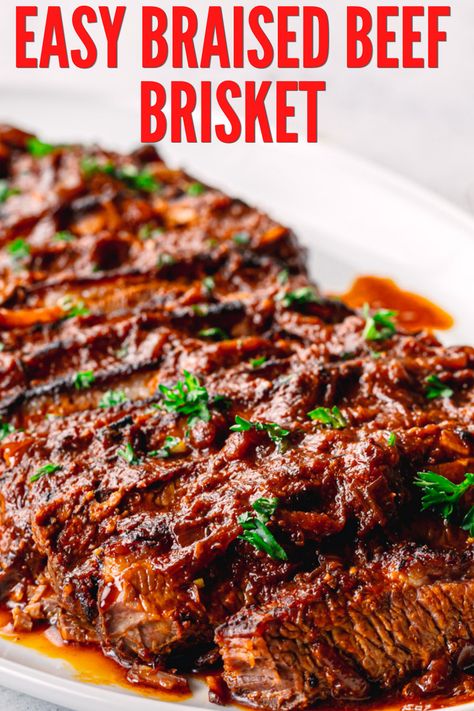 Learn how to cook tender beef brisket in an oven with minimal ingredients and preparation. Asian Beef Brisket Recipes, Chinese Beef Brisket Recipes, Brazed Beef, Oven Braised Brisket, Brisket Braised, Cooking Brisket, Brisket Flat Recipes, Brisket Flat Recipes Crock Pot, Ina Garten Beef Brisket Recipes