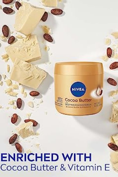 NIVEA Cocoa Butter Body Cream with Deep Nourishing Serum, Cocoa Butter Cream for Dry Skin, 16 Ounce Jar Nivea Cocoa Butter, Cocoa Butter Body Cream, Cocoa Butter Cream, Butter Body Cream, Cream For Dry Skin, Cocoa Butter, Body Cream, Dry Skin, Vitamin E