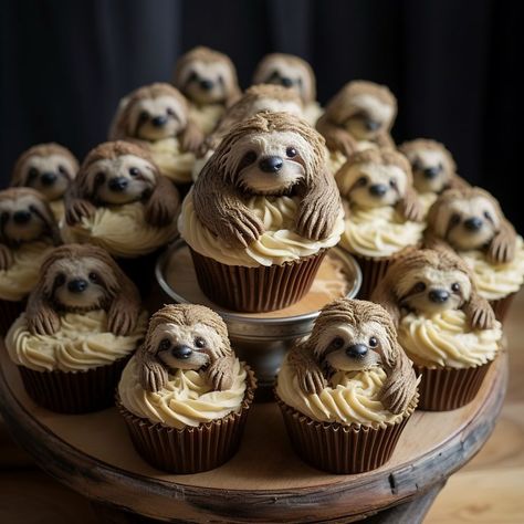 Sloth Cupcakes, Sloth Cakes, Cupcake Tutorial, Amazing Food Decoration, Animal Cakes, Edible Food, Cute Birthday Cakes, Fun Cupcakes, Dessert Cupcakes