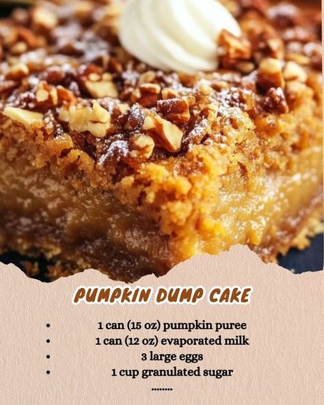 Pumpkin Oatmeal Dump Cake, Fall Dump Cake Recipes, Pumpkin Dump Cake With Yellow Cake, Pumpkin Dump Cake Recipe, Weight Watchers Pumpkin, Pumpkin Dump, Dump Cake Recipe, Dump Cake Pumpkin, Texas Sheet Cake