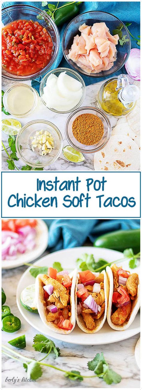 A delicious chicken soft tacos recipe, perfect for your Instant Pot. Our recipe uses simple ingredients roasted tomatoes, green chiles, and taco seasoning to create a quick dinner everyone will love. https://www.berlyskitchen.com/instant-pot-chicken-soft-tacos/ Instant Pot Street Tacos, Tacos With Chicken, Soft Tacos Recipes, Spicy Dinner, Chicken Soft Tacos, Green Chiles, Soft Tacos, Delicious Chicken, Instapot Recipes