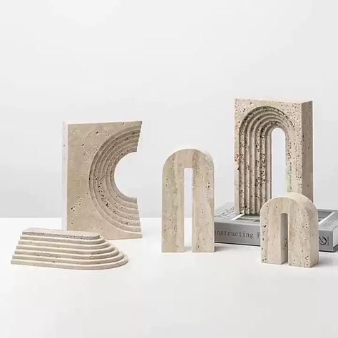 Stone Home Accessories, Travertine Accessories, Travertine Bookends, Arch Sculpture, Marble Objects, Stone Desk, Marble Crafts, Cool Desk Accessories, Marble Bookends