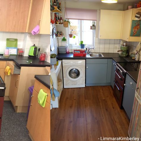 Council House Kitchen, Cupboard Paint, Council House, Living Room Decor On A Budget, Lvt Flooring, Kitchen Transformation, Tile Grout, Diy Kitchen, Dark Wood