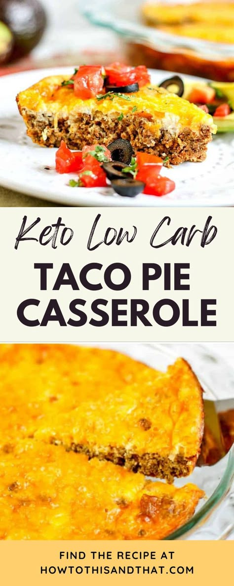 This Keto Taco Pie Casserole has just 2 carbs! This low carb taco casserole is great for your busy weekdays where you don't have a ton of time to prep dinner. You might have all these ingredients on hand, and nothing crazy is needed for this recipe. A kid-friendly recipe that the whole family can enjoy. Family Dinner Meal Prep, Low Carb Taco Pie, Low Carb Kid Friendly Meals, Keto Taco Pie, Low Carb Taco Casserole, Keto Taco Casserole, Quick Beef Recipes, Low Carb Taco, Low Carb Cheesecake Recipe