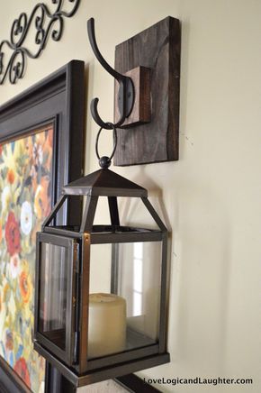 Wall lantern - hang at the end of the hallway across from the mirror with a battery operated tealight as nightlight? Lantern Hooks, Rustic Decoration, Diy Rustic Decor, Foyer Decorating, Wall Lantern, Decor Minimalist, Outdoor Wall Decor, Farmhouse Dining, Room Paint