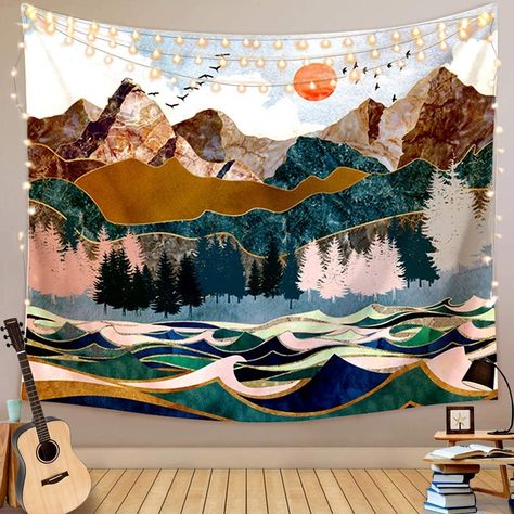 Constellation Tapestry, Mountain Tapestry, Tapestry Ideas, Tapestry Nature, Tree Tapestry, Wave Wall, Forest Tapestry, Indian Tapestry, Warm Decor