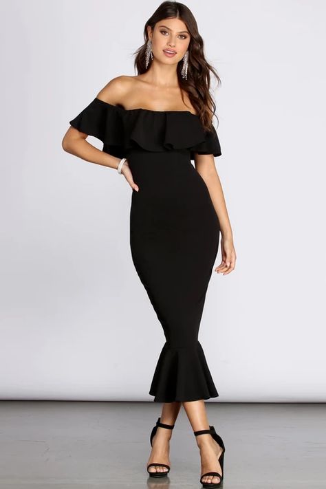 Quinceanera Guest Dresses, Fall Cocktail Dress, Midi Lace Dress, Black Plus Size Dress, Party Dresses With Sleeves, Ruffled Midi Dress, Cocktail Party Dresses, Mob Dresses, Midi Ruffle Dress