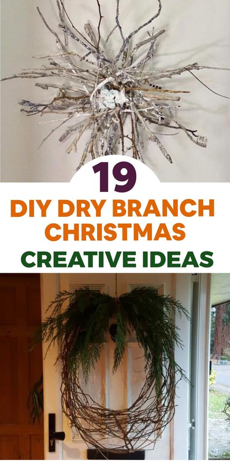 Embrace the beauty of nature this holiday season with charming DIY Dry Branch Christmas Decor Ideas. Elevate your festive decorations by crafting a rustic garland for your fireplace, designing a wreath adorned with pine cones and berries, and creating cute tree ornaments from branch slices. Let your creativity shine through as you infuse your home with woodland whimsy and handmade charm. Celebrate the spirit of the season by adding a personalized touch to your decor this Christmas. Stick Decor Diy Branches, Christmas Twig Decorations, Diy Foraged Christmas Decorations, Christmas Branch Decoration, Willow Wreath Ideas, Branch Christmas Decor, Decorating Ornaments, Tree Branch Crafts, Twig Garland