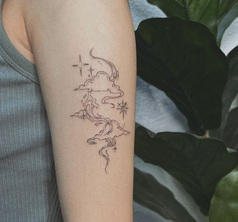 Tree Tattoo On Shoulder For Women, Women Pelvic Tattoo, Celestial Arm Tattoo, Divine Tattoos, Emma Tattoo, Swag Tattoo, Sparkle Tattoo, Earthy Tattoos, Whimsical Tattoos