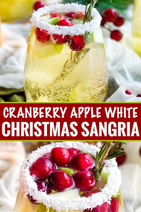 Sangria Christmas, White Christmas Sangria, Christmas Sangria Recipes, Sangria White, White Sangria Recipe, Holiday Party Drinks, Christmas Drinks Alcohol Recipes, Christmas Drinks Recipes, Christmas Sangria