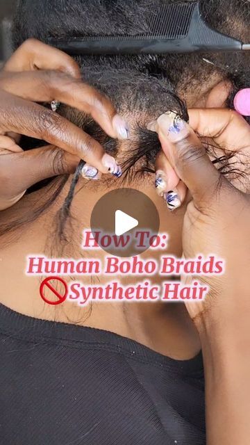 Brittany | Traveling Hair Stylist on Instagram: "💎How To: Human Hair Boho Braids. 🚫Synthetic Hair Used.  This is great for clients with allergies. Call or text 301-485-9298 for your next appointment in DC,MD, or some areas in VA.   👉🏽Human hair boho braids offer several benefits:  🎉Natural Appearance: Human hair blends seamlessly with your own hair, providing a more natural look compared to synthetic hair.  💐Versatility: They can be styled, dyed, and treated just like your own hair, offering a range of styling options.  🎊Durability: Human hair tends to be more durable and long-lasting, withstanding heat and daily wear better than synthetic alternatives.  💐Comfort: Human hair is generally softer and less likely to cause irritation or discomfort.  🎉Low Maintenance: Boho braids, in g Boho Braids With Synthetic Hair, Synthetic Boho Braids, Boho Human Hair Braids, How To Boho Braid, Human Hair Boho Braids, Natural Hair Boho Braids, Boho Braids Natural Hair, Blonde Boho Braids, Hair Boho Braids