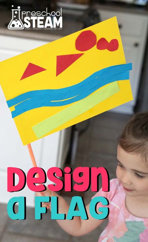 Preschoolers learn about flags and create one that represent themselves. Kids will love to create a flag that is unique to them. Make Your Own Flag, Preschool Olympics, Design Your Own Flag, Preschool Steam, Create A Flag, Art And Math, Olympic Crafts, Olympics Activities, Pirate Activities