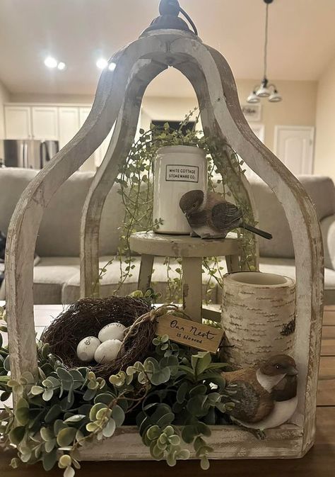 Tiered Tray Decorating & More | Everyday lantern with a touch of Spring 🌿🪺🍃 | Facebook Farmhouse Lantern Decor, Farmhouse Shelves Decor, Farmhouse Lantern, Lantern Decor, Spring House, Rustic Lanterns, Bird Cage Decor, Bookcase Decor, Farmhouse Primitive