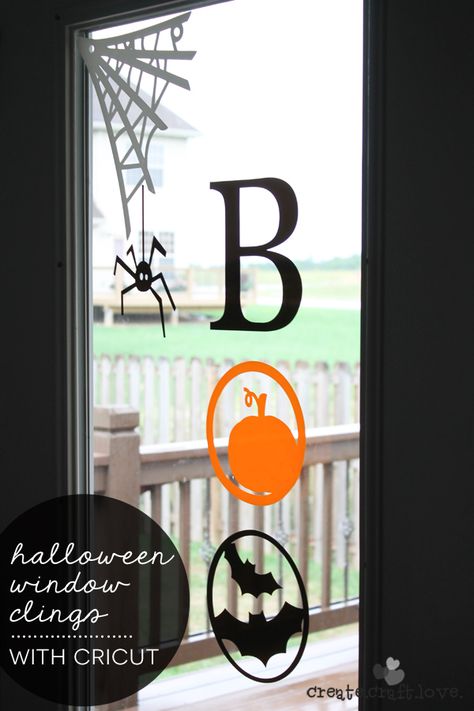 Check out the new Window Cling material from Cricut!  I made these Halloween Window Clings and LOVE them!  via createcraftlove.com Diy Window Clings, Halloween Window Clings, Crafts Cricut, Halloween Decor Diy, Easy Halloween Decorations, Diy Halloween Decor, Halloween Window, Cricut Halloween, Halloween Silhouettes