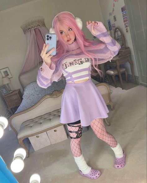 Kawaii Egirl Outfits, Belle Delphine Aesthetic, Femboy Outfits Cute, Belle Delphine, Trans Femme Fashion, Pastel Femboy Outfit, Egirl Fashion Pink, Egirl Pink, Belle Delphine Outfits