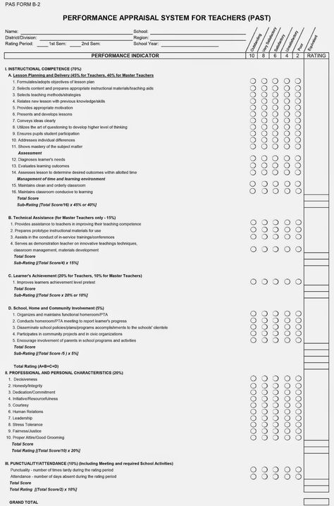 PERFORMANCE APPRAISAL SYSTEM FOR TEACHERS & MASTER TEACHERS (PAST) Preschool Teacher Evaluation Form, Teacher Evaluations By Principal, Preschool Evaluation, Teacher Evaluation Form, Employee Evaluation, Personal Core Values, Teacher Reflection, Employee Evaluation Form, Teacher Observation