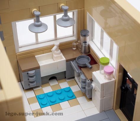 Modern Studio Interior Kitchen by Super*Junk Lego Interior Design, Lego Kitchen, Minecraft Lego, Bedroom Cartoon, Lego House Ideas, Lego Village, Lego Furniture, Lego Buildings, Construction Lego