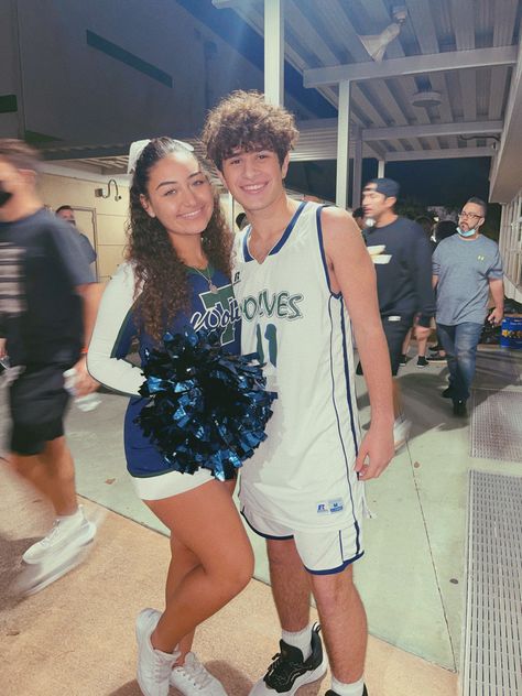 Basketball Cheer Couple, Basketball Bf Cheer Gf, Basketball And Softball Couples, Basketball Cheerleader Couple, Basketball And Cheer Couples, Cheer And Basketball Couples Pictures, Cheer Gf And Football Bf, Cheerleader And Basketball Player Couple, Basketball Cheer Poses