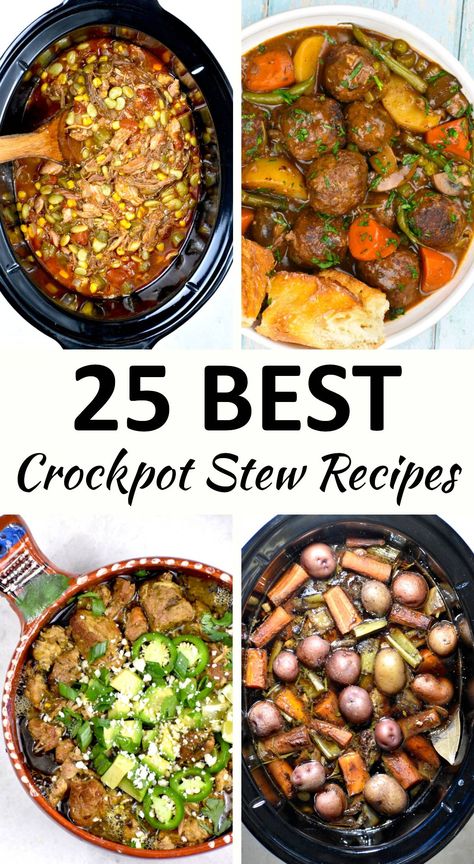 This collection of Crockpot Stew Recipes includes a huge variety of stews you can cook in your slow cooker. Stew Crockpot Recipes, Stew Meat Soup Crockpot, Crock Pot Stews, Crockpot Stews And Soups, Crock Pot Recipes With Stew Meat, Stews Crockpot, Slow Cooker Beef Stew Recipes, Stew Crock Pot Recipes, Crock Pot Stew