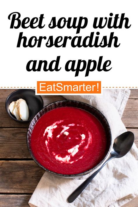 Enthält viel Eisen: Beet Soup with Horseradish and Apple - few calories - quick recipe - simple dish - So healthy is the recipe: 100.0/10 | A recipe idea by EAT SMARTER | non-alcoholic, egg-free, meat-free, Milk-free, Vegan, Vegetarian, Vitamin-rich, whole-food, Russian, What to Cook Today?, What to Cook Tomorrow?, Easy, Simple vegetarian, everyday meal, Quick, cooking for one, College Cooking, Vegetable, Root Vegetable, Vegetable Soup, Lunch, Dinner, Side Dish #soup #healthyrecipes Cold Beet Soup, College Cooking, Beet Soup, Apple Soup, Dinner Side, Root Vegetable, Recipe Simple, Cooking For One, Eat Smart