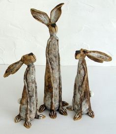 jjvincent.com - Hares Rabbit Sculpture, Pottery Animals, Cerámica Ideas, Paper Mache Sculpture, Paper Mache Art, Hand Built Pottery, Rabbit Art, Bunny Art, Ceramic Figures