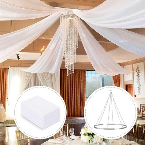 PRICES MAY VARY. Package: 6 panels 5 feet width x 15 feet length ceiling draping with 12 Inches silver metallic ceiling drapes hanging kit Easy to hang: Along with the hoop ring set, each tent drapes have pockets on both ends to hang easily using rods on the other end. Elegant Display: All edges are finished with nice stitching, airy and light-weighted, it will help to create a great eye catching detail in your wedding. Outdoor Decoration: Used as draping fabric for wedding tent, garden, canopy, Pavilion Wedding Decorations, Wedding Outdoor Decoration, Chiffon Curtains, Metallic Ceiling, Tent Garden, Ceiling Drapes, Curtains White, Wedding Ceiling, Ceiling Draping