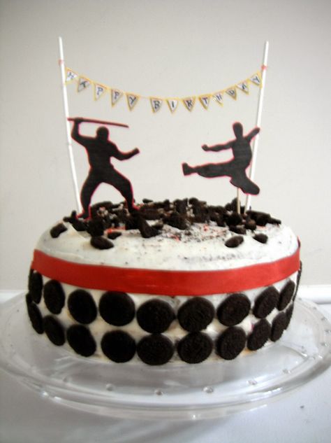 Ninja Cake                                                                                                                                                                                 More Ninja Cake Ideas Boys, Ninja Cake Ideas, Ninja Warrior Birthday Cake, Mini Ninjas, Ninja Birthday Cake, Ninja Themed Birthday Party, Karate Cake, Karate Party, Ninja Cake