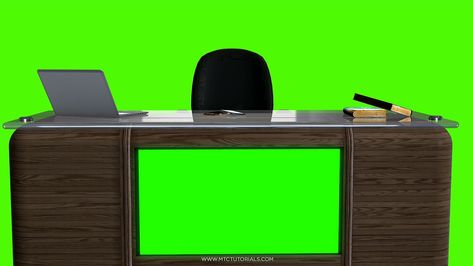 Studio Desk Free Backgrounds - Table And Chair - MTC  TUTORIALS Greenscreen Table, Virtual Studio Background, Transparent Wallpaper, Greenscreen Ideas, Chroma Key Backgrounds, Studio Chair, Free Stock Video Footage, Green Screen Photo, Tv Set Design