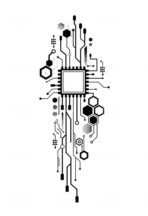 Computer Tattoo, Circuit Tattoo, Chip Tattoo, Electronic Tattoo, Tech Tattoo, Cyberpunk Tattoo, Minimal Tattoo Design, Geometric Tattoo Design, Trash Polka