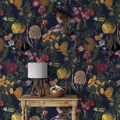 Dark Botanical Wallpaper, Maximalist Wallpaper, Moody Wallpaper, Dark Botanical, Dark Green Wallpaper, Wallpaper Dark, How To Install Wallpaper, Removable Wall Murals, Botanical Wallpaper