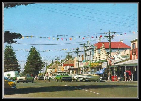 COLOURFUL: A busy Port Fairy town centre back in the summer of 1976. Our thanks to the Port Fairy Historical Society for this photograph. Pelvic Anatomy, Fairy Town, Port Fairy, Days Gone, Fishing Villages, Historical Society, Tourist Destinations, How To Level Ground, Fishing Boats