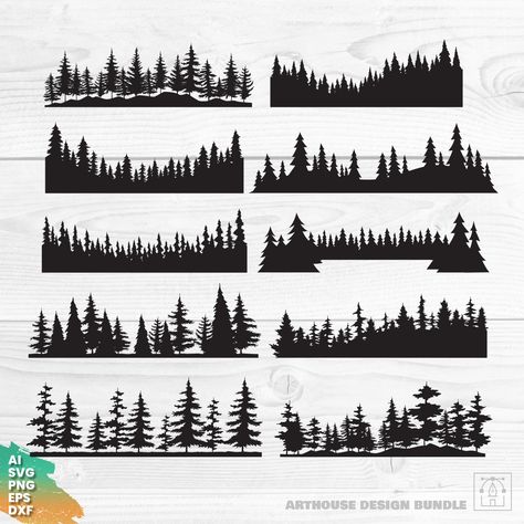 Treeline Silhouette, Woods Tattoo, Silhouette Trees, Nature Silhouette, Outdoor Svg, Forest Svg, Wood Drawing, Forest Clipart, Trees Silhouette