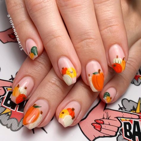 Oh my gourd! Squash goals! I just love pun-kins. 🎃😅🎃 Fall Pedicures, Halloween Nail Art Designs, Fun Halloween Nails, Pumpkin Spice Nails, Pumpkin Nail, Turkey Nails, Pumpkin Nail Art, Bright Red Nails, Thanksgiving Nail Art