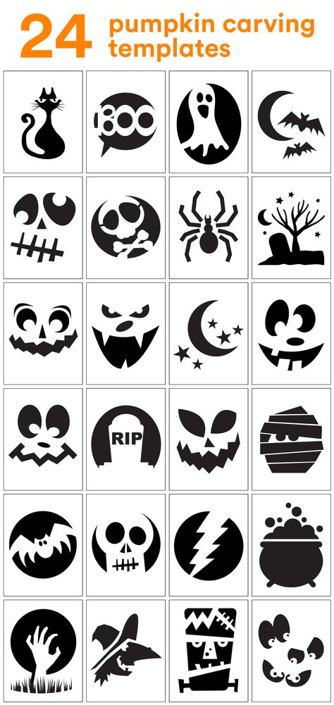 Download these free pumpkin carving stencils to print and apply to your own jack-o-lantern masterpieces! Pumpkin Template Printable, Pumpkin Face Templates, Printable Pumpkin Carving Stencils, Free Pumpkin Carving Stencils, Strašidelný Halloween, Pumpkin Stencils Free, Pumpkin Carving Stencils Free, Halloween Pumpkin Stencils, Pumpkin Carving Stencils