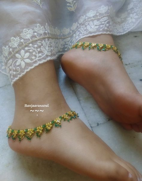 South Indian style gold plated anklets . Book on WhatsApp: 8766206010 Follow us on Instagram @banjaaransoul_jewellery South Indian Style, Silver Anklets, Follow Us On Instagram, Indian Style, Handcrafted Jewelry, Indian Fashion, Anklets, Follow Us, Gold Plate