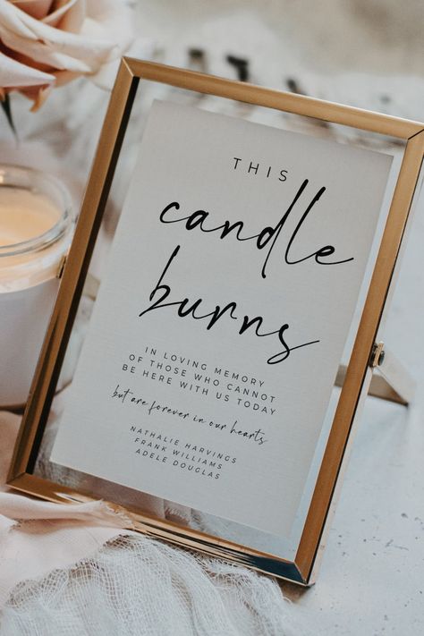 This Candle Burns in Loving Memory Sign Template, Memory Table Sign, Memorial Printable, Forever in Our Heart ALFREDA - Etsy This Candle Burns In Loving Memory Sign, In Memoriam Wedding Ideas, Reserved Seating Wedding In Memory, This Candle Burns In Loving Memory, Cute Wedding Ideas Creative Unique, In Memory Of Wedding Ideas, Mob Wedding, Memory Table Sign, Memory Table Wedding