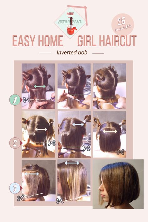 Diy Haircut Trim, Diy Girls Haircut, Diy Short Bob Haircut At Home, How To Cut Girls Hair At Home, How To Cut Your Hair Short At Home, How To Cut Bob Haircut At Home, How To Cut Your Own Hair Bob, Diy Bob Haircut At Home, Diy Short Haircut At Home